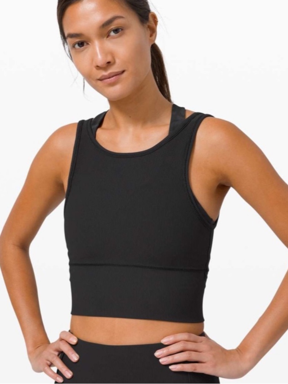Lululemon Power Pivot Tank 4 Ribbed Black 0848 women yoga Pilates